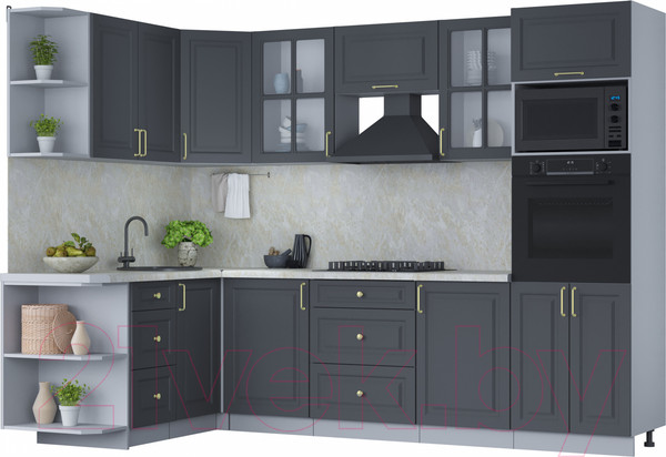 Изображение товара Кухонный гарнитур Интерлиния Мила Шато 1.68x2.8 ВТ левая (пепел/пепел/опал светлый)