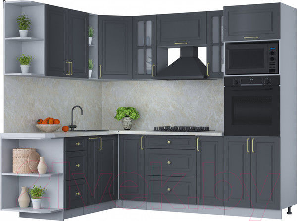 Изображение товара Кухонный гарнитур Интерлиния Мила Шато 1.88x2.4 ВТ левая (пепел/пепел/опал светлый)