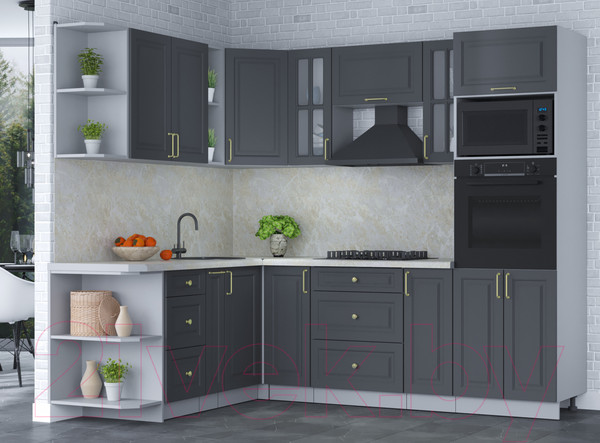 Изображение товара Кухонный гарнитур Интерлиния Мила Шато 1.88x2.4 ВТ левая (пепел/пепел/опал светлый)