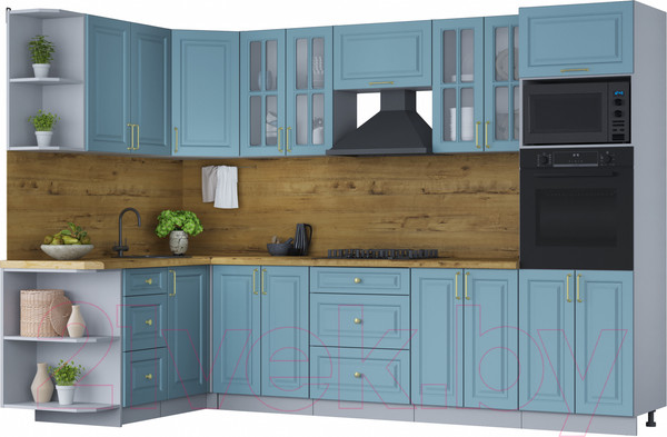 Изображение товара Кухонный гарнитур Интерлиния Мила Шато 1.68x3.0 ВТ левая (океан/океан/дуб бунратти)