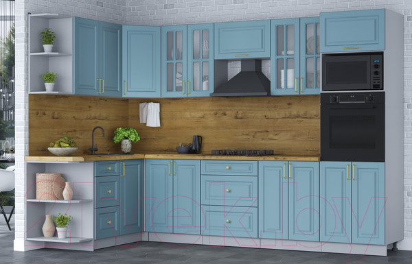 Изображение товара Кухонный гарнитур Интерлиния Мила Шато 1.68x3.0 ВТ левая (океан/океан/дуб бунратти)