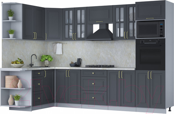 Изображение товара Кухонный гарнитур Интерлиния Мила Шато 1.68x3.0 ВТ левая (пепел/пепел/опал светлый)