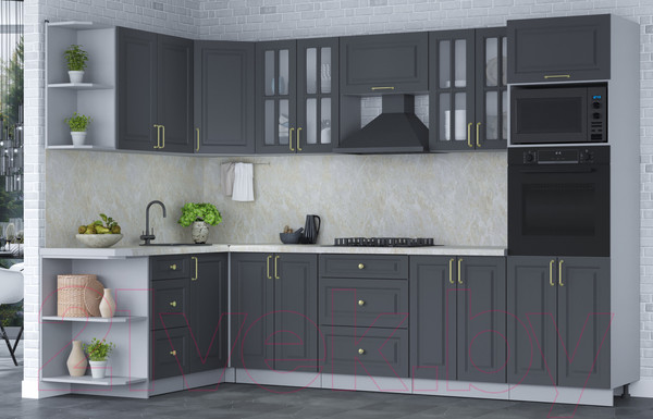 Изображение товара Кухонный гарнитур Интерлиния Мила Шато 1.68x3.0 ВТ левая (пепел/пепел/опал светлый)