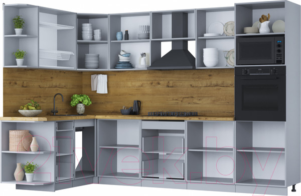 Изображение товара Кухонный гарнитур Интерлиния Мила Шато 1.68x3.0 ВТ левая (пепел/пепел/опал светлый)