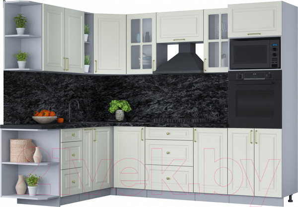 Изображение товара Кухонный гарнитур Интерлиния Мила Шато 1.88x2.6 ВТ левая (белый/белый/кастилло темный)