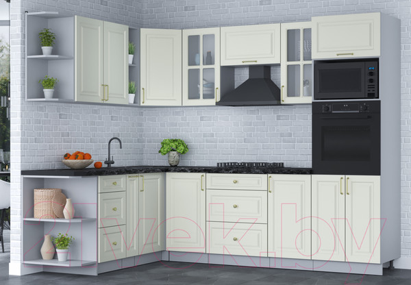 Изображение товара Кухонный гарнитур Интерлиния Мила Шато 1.88x2.6 ВТ левая (белый/белый/кастилло темный)