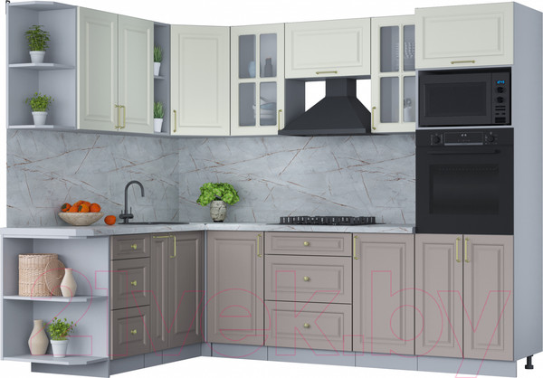 Изображение товара Кухонный гарнитур Интерлиния Мила Шато 1.88x2.6 ВТ левая (белый/луна/серый каспий)