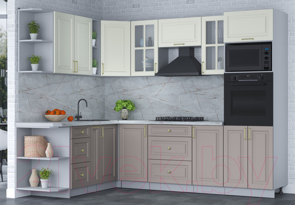 Изображение товара Кухонный гарнитур Интерлиния Мила Шато 1.88x2.6 ВТ левая (белый/луна/серый каспий)