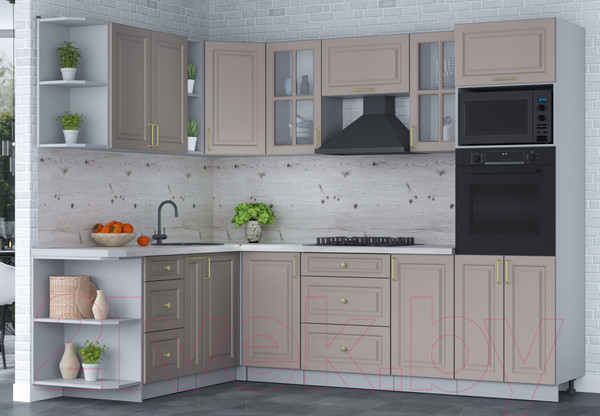 Изображение товара Кухонный гарнитур Интерлиния Мила Шато 1.88x2.6 ВТ левая (луна/луна/бискайская сосна)