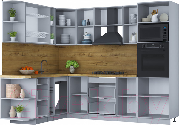 Изображение товара Кухонный гарнитур Интерлиния Мила Шато 1.88x2.6 ВТ левая (белый/мята/бискайская сосна)