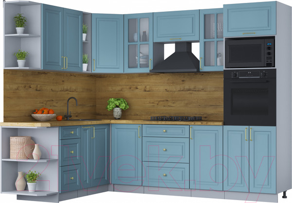 Изображение товара Кухонный гарнитур Интерлиния Мила Шато 1.88x2.6 ВТ левая (океан/океан/дуб бунратти)