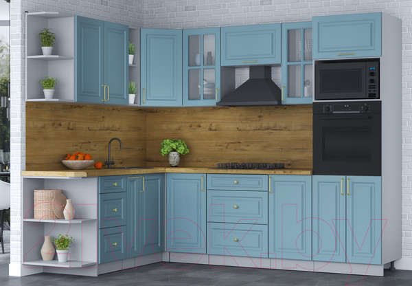 Изображение товара Кухонный гарнитур Интерлиния Мила Шато 1.88x2.6 ВТ левая (океан/океан/дуб бунратти)