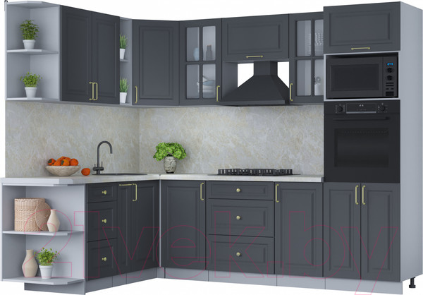 Изображение товара Кухонный гарнитур Интерлиния Мила Шато 1.88x2.6 ВТ левая (пепел/пепел/опал светлый)