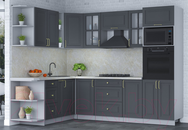 Изображение товара Кухонный гарнитур Интерлиния Мила Шато 1.88x2.6 ВТ левая (пепел/пепел/опал светлый)