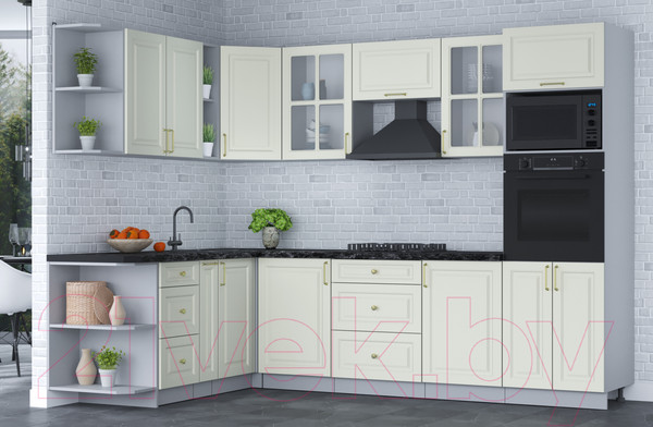 Изображение товара Кухонный гарнитур Интерлиния Мила Шато 1.88x2.8 ВТ левая (белый/белый/кастилло темный)