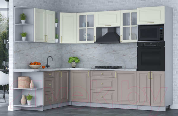 Изображение товара Кухонный гарнитур Интерлиния Мила Шато 1.88x2.8 ВТ левая (белый/луна/серый каспий)