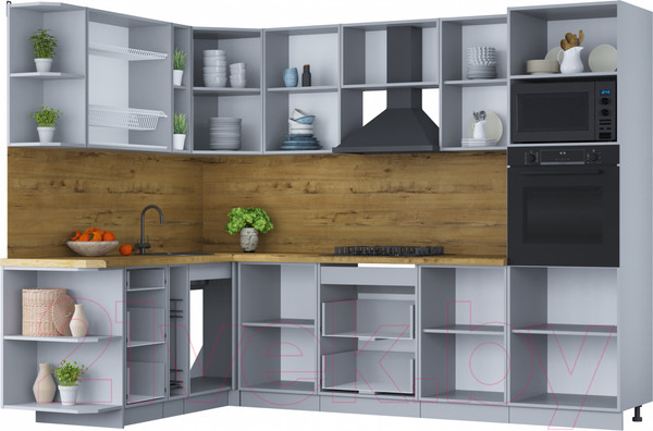 Изображение товара Кухонный гарнитур Интерлиния Мила Шато 1.88x2.8 ВТ левая (белый/луна/серый каспий)