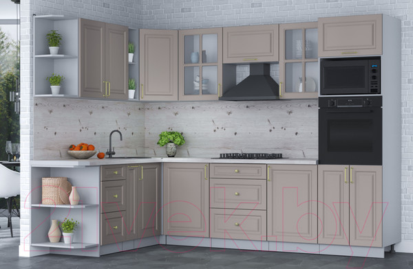 Изображение товара Кухонный гарнитур Интерлиния Мила Шато 1.88x2.8 ВТ левая (луна/луна/бискайская сосна)