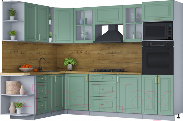 Изображение товара Кухонный гарнитур Интерлиния Мила Шато 1.88x2.8 ВТ левая (мята/мята/дуб бунратти)