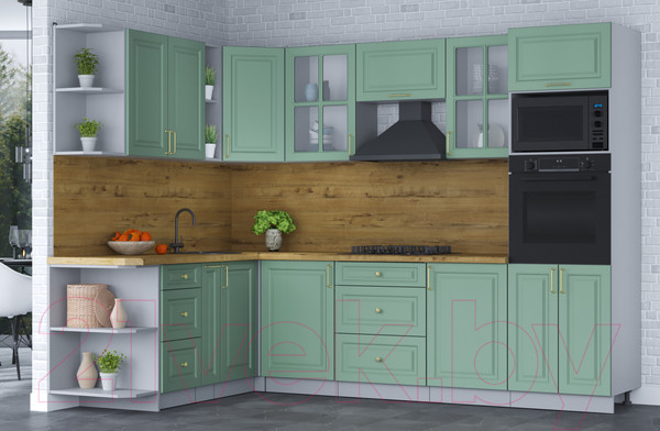 Изображение товара Кухонный гарнитур Интерлиния Мила Шато 1.88x2.8 ВТ левая (мята/мята/дуб бунратти)