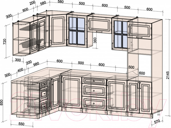 Изображение товара Кухонный гарнитур Интерлиния Мила Шато 1.88x2.8 ВТ левая (белый/мята/бискайская сосна)