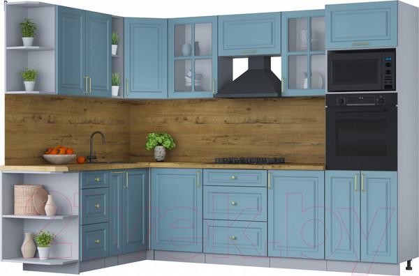 Изображение товара Кухонный гарнитур Интерлиния Мила Шато 1.88x2.8 ВТ левая (океан/океан/дуб бунратти)