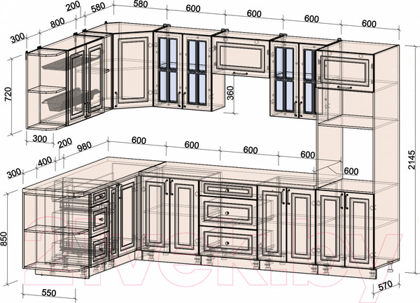 Изображение товара Кухонный гарнитур Интерлиния Мила Шато 1.88x3.0 ВТ левая (белый/белый/кастилло темный)