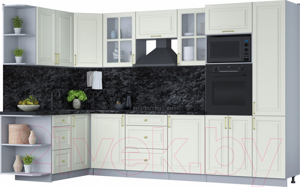 Изображение товара Кухонный гарнитур Интерлиния Мила Шато 1.68x3.2 ВТ левая (белый/белый/кастилло темный)