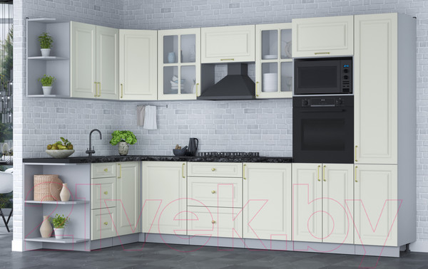 Изображение товара Кухонный гарнитур Интерлиния Мила Шато 1.68x3.2 ВТ левая (белый/белый/кастилло темный)