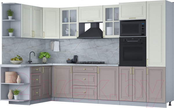 Изображение товара Кухонный гарнитур Интерлиния Мила Шато 1.68x3.2 ВТ левая (белый/луна/серый каспий)