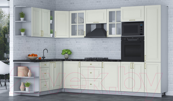 Изображение товара Кухонный гарнитур Интерлиния Мила Шато 1.88x3.2 ВТ левая (белый/белый/кастилло темный)