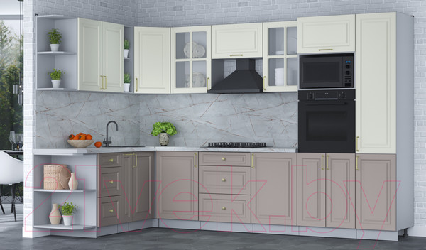 Изображение товара Кухонный гарнитур Интерлиния Мила Шато 1.88x3.2 ВТ левая (белый/луна/серый каспий)