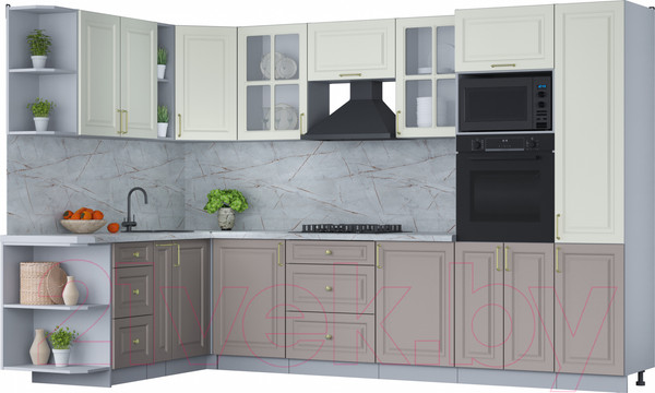 Изображение товара Кухонный гарнитур Интерлиния Мила Шато 1.88x3.2 ВТ левая (белый/луна/серый каспий)