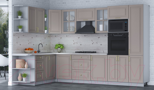 Изображение товара Кухонный гарнитур Интерлиния Мила Шато 1.88x3.2 ВТ левая (луна/луна/бискайская сосна)