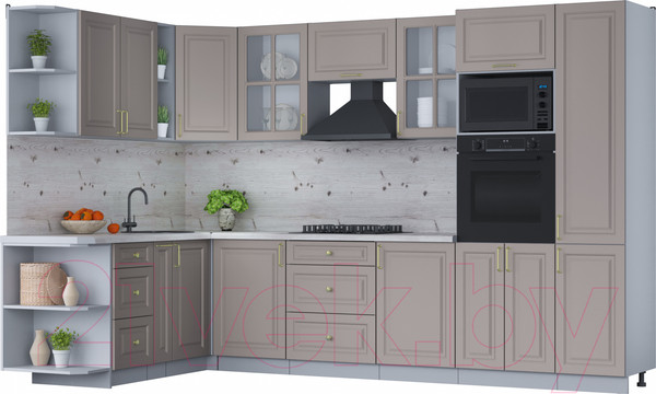 Изображение товара Кухонный гарнитур Интерлиния Мила Шато 1.88x3.2 ВТ левая (луна/луна/бискайская сосна)