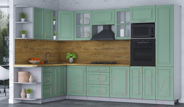 Изображение товара Кухонный гарнитур Интерлиния Мила Шато 1.88x3.2 ВТ левая (мята/мята/дуб бунратти)