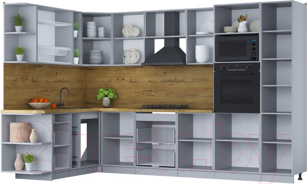 Изображение товара Кухонный гарнитур Интерлиния Мила Шато 1.88x3.2 ВТ левая (белый/мята/бискайская сосна)