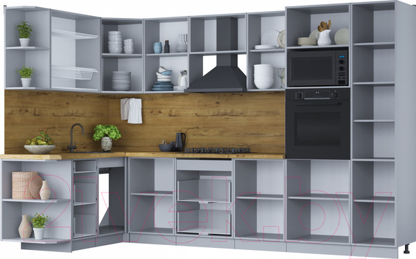 Изображение товара Кухонный гарнитур Интерлиния Мила Шато 1.68x3.2 ВТ левая (луна/луна/бискайская сосна)