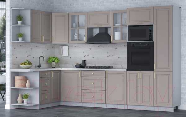 Изображение товара Кухонный гарнитур Интерлиния Мила Шато 1.68x3.2 ВТ левая (луна/луна/бискайская сосна)