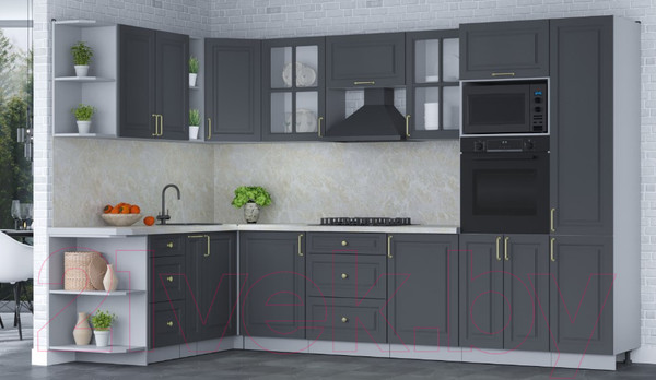 Изображение товара Кухонный гарнитур Интерлиния Мила Шато 1.88x3.2 ВТ левая (пепел/пепел/опал светлый)