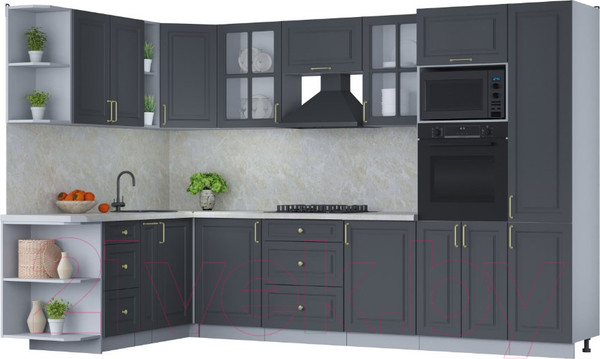 Изображение товара Кухонный гарнитур Интерлиния Мила Шато 1.88x3.2 ВТ левая (пепел/пепел/опал светлый)