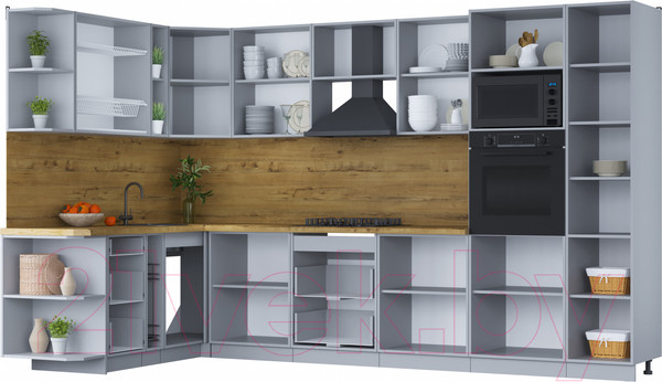 Изображение товара Кухонный гарнитур Интерлиния Мила Шато 1.88x3.4 ВТ левая (белый/белый/кастилло темный)