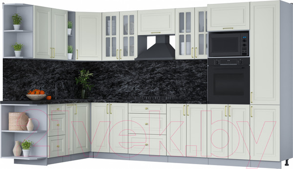 Изображение товара Кухонный гарнитур Интерлиния Мила Шато 1.88x3.4 ВТ левая (белый/белый/кастилло темный)