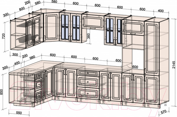 Изображение товара Кухонный гарнитур Интерлиния Мила Шато 1.88x3.4 ВТ левая (белый/луна/серый каспий)
