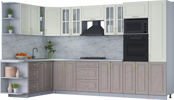 Изображение товара Кухонный гарнитур Интерлиния Мила Шато 1.88x3.4 ВТ левая (белый/луна/серый каспий)