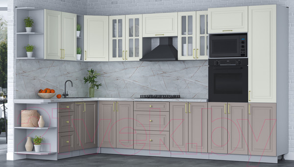 Изображение товара Кухонный гарнитур Интерлиния Мила Шато 1.88x3.4 ВТ левая (белый/луна/серый каспий)