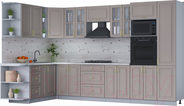 Изображение товара Кухонный гарнитур Интерлиния Мила Шато 1.88x3.4 ВТ левая (луна/луна/бискайская сосна)