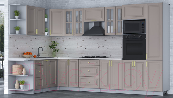 Изображение товара Кухонный гарнитур Интерлиния Мила Шато 1.88x3.4 ВТ левая (луна/луна/бискайская сосна)