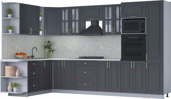 Изображение товара Кухонный гарнитур Интерлиния Мила Шато 1.88x3.4 ВТ левая (пепел/пепел/опал светлый)