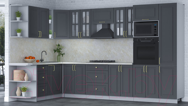 Изображение товара Кухонный гарнитур Интерлиния Мила Шато 1.88x3.4 ВТ левая (пепел/пепел/опал светлый)